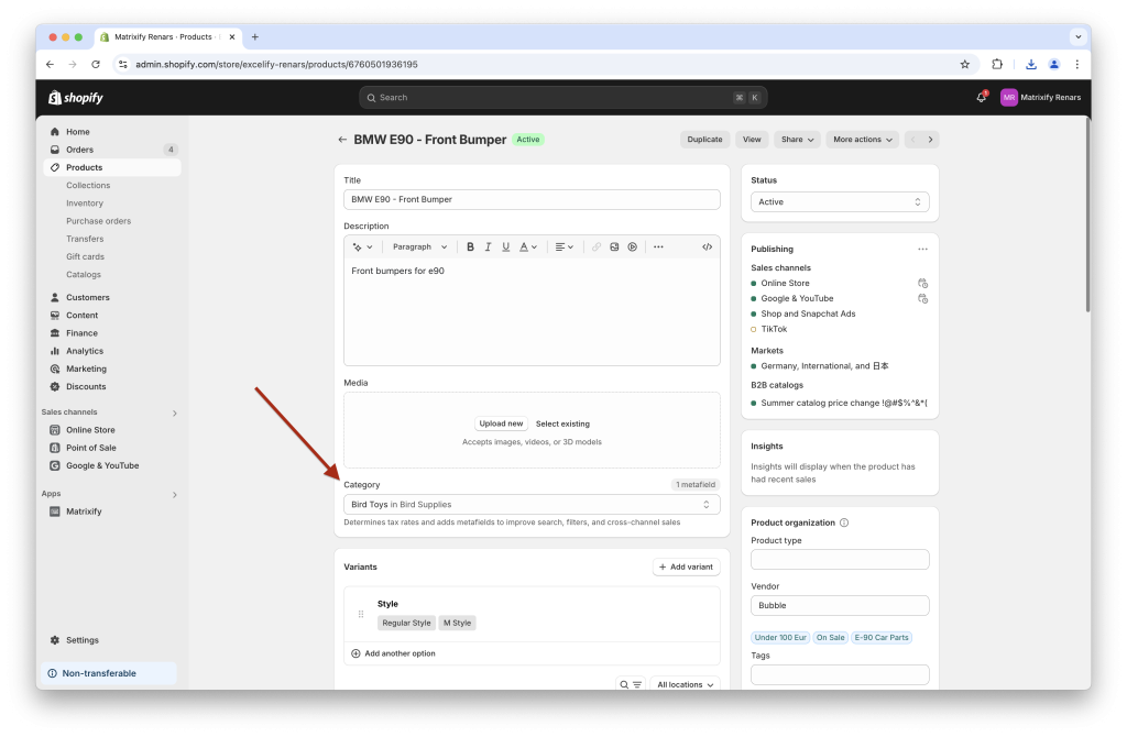 0 - Shopify Product Category bulk with Matrixify Excel XLSX CSV