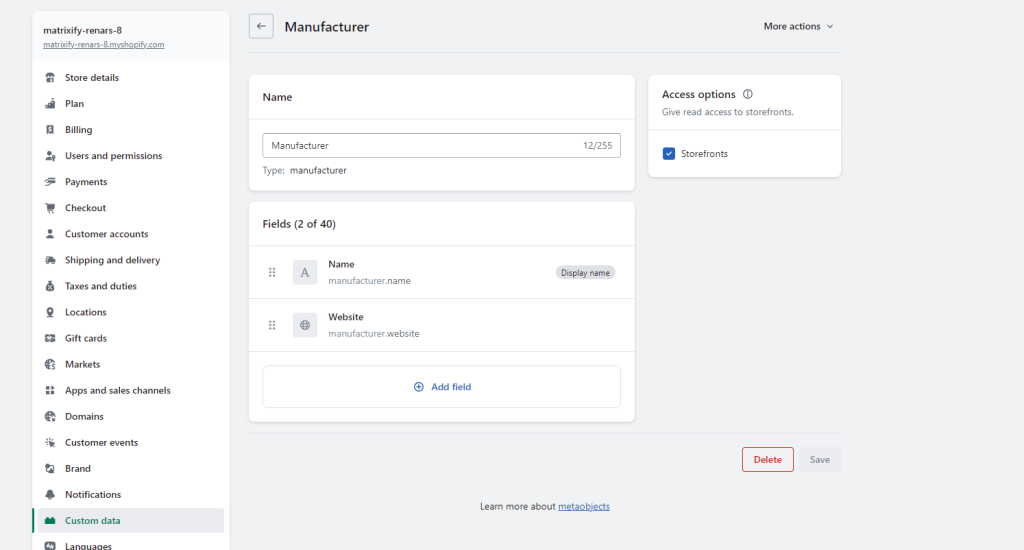 1 - create Shopify metaobject definitions bulk import create add entries matrixify csv excel xlsx