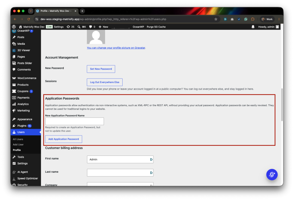 1 - create WordPress Application Password for Shopify migration