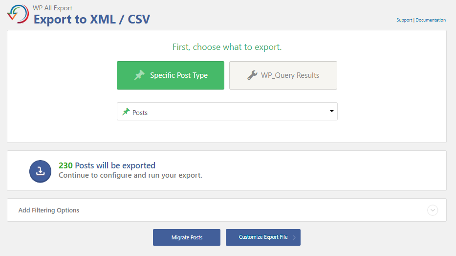1 - export posts using All export to csv