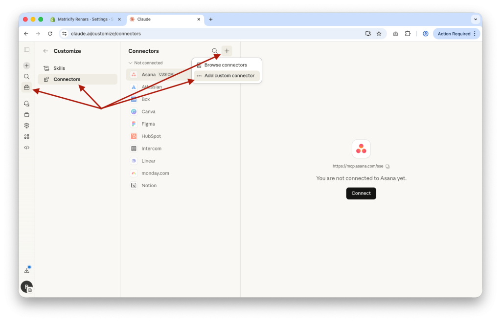 1. Add Matrixiy Connector in Claude AI Organiztion