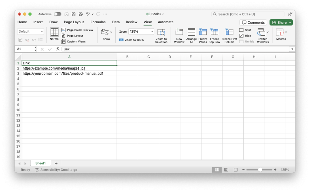 1. Create new CSV:EXCEL spreadsheet import bulk Files into Shopify with Matrixify