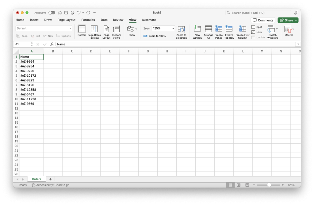 1. Create new Spreadsheet with list of Orders to partially refund in Shopify