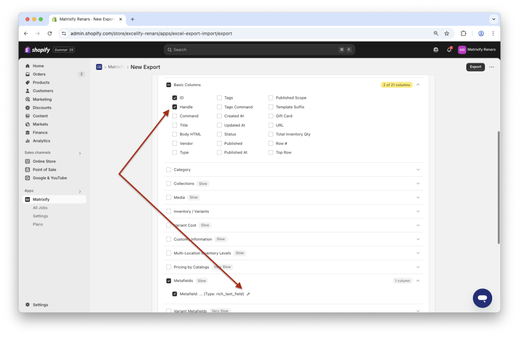 1. Export Shopify Rich Text metafield values