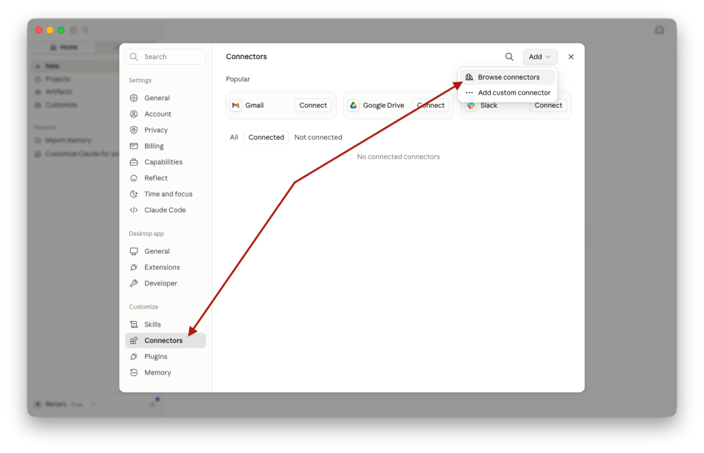 1. Find Matrixify Connector in Claude AI Connectors:Extensions directory