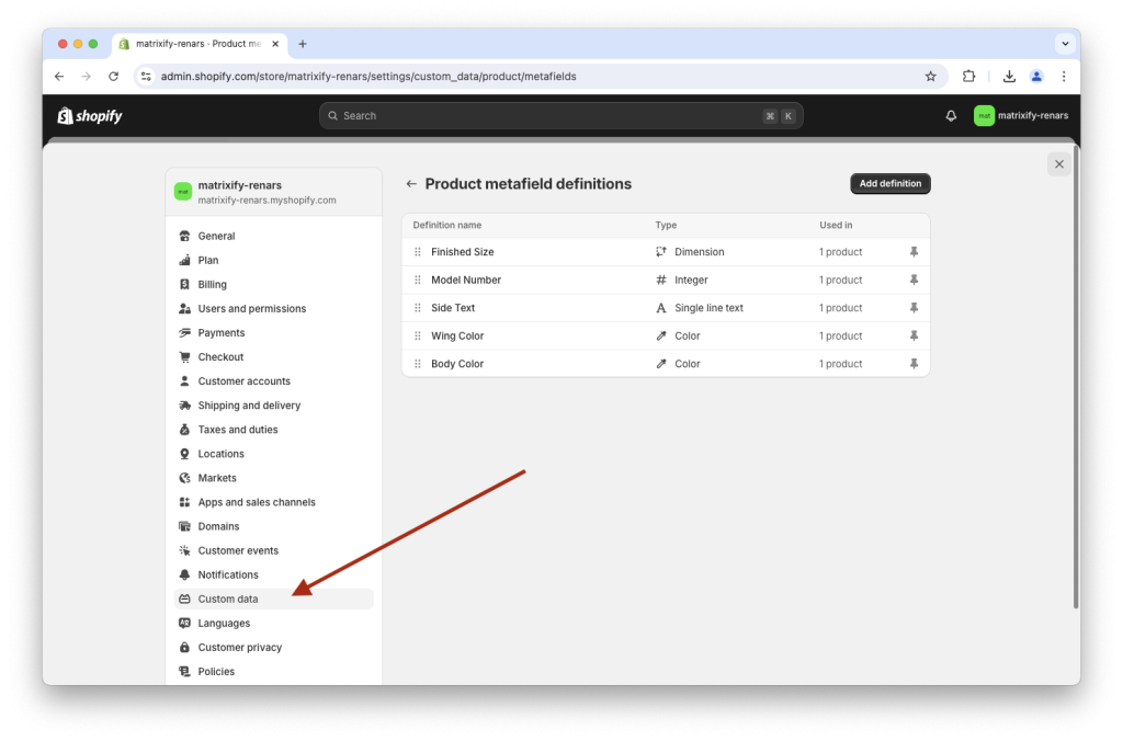 1. Shopify Custom Metafield definitions producfts setup Excel CSV