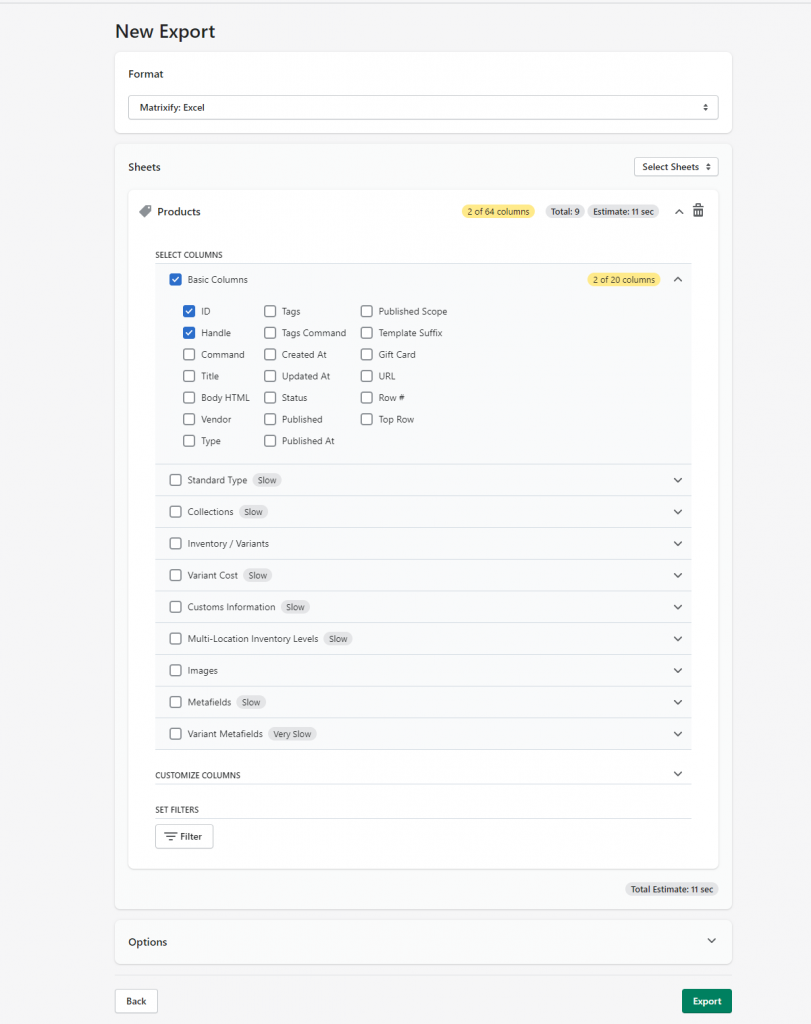 1. bulk export Shopify Product Handle ID CSV Excel Matrixify