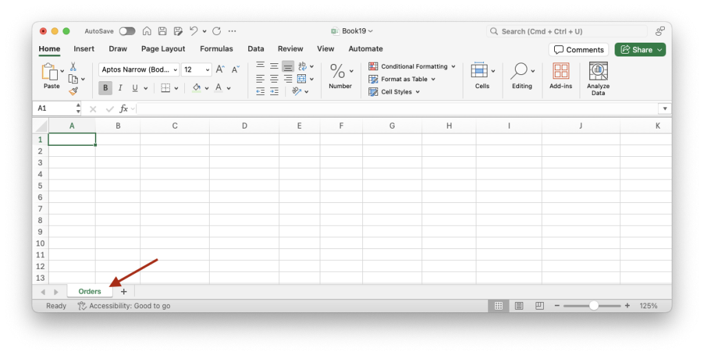 1. create blank spreadsheet with a tab:sheet called Orders