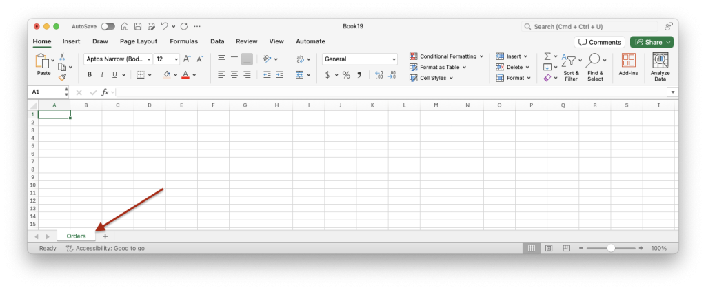 1. create blank spreadsheet with a tab:sheet called Orders