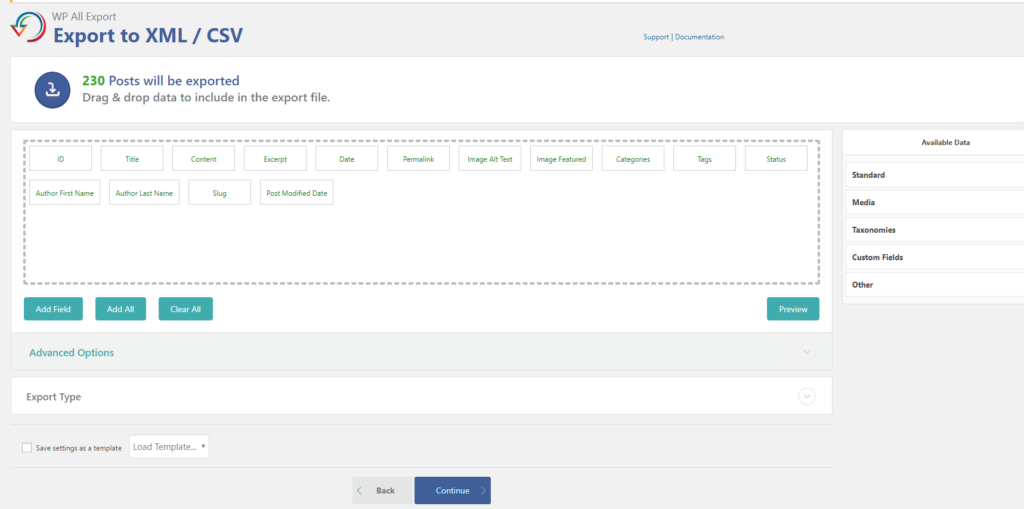 1.1 -Select fields to export in All Export CSV Matrixify