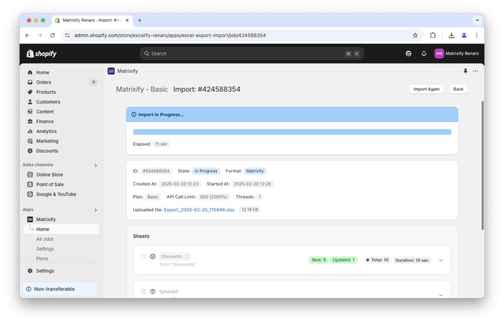 10 - Matrixify app import job to bulk create Shopify Discounts from CSV XLSX spreadsheet Excel