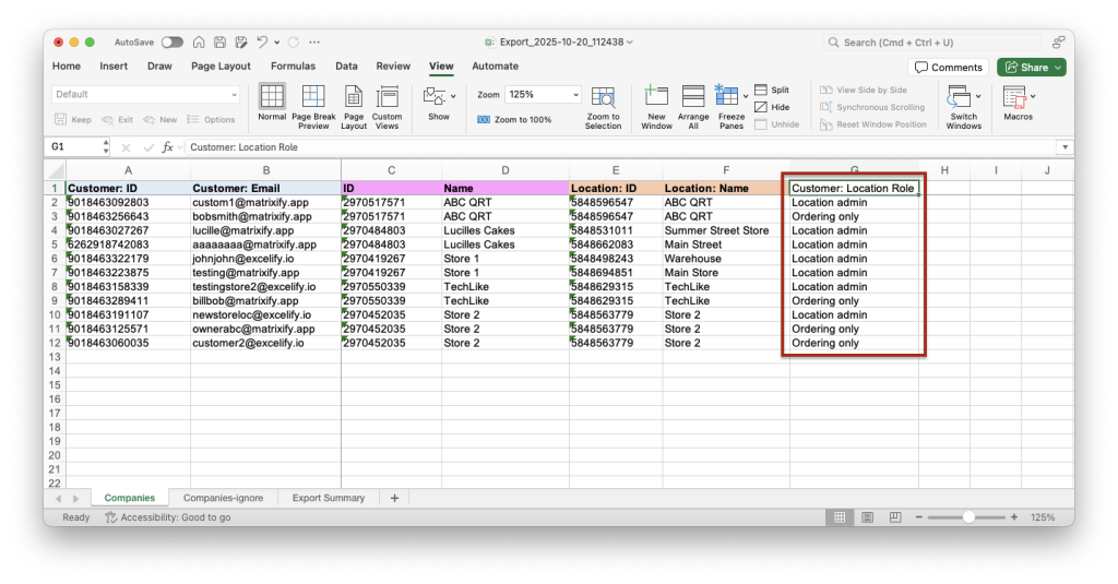 10. Edit companies spreadsheet - assign customer location role