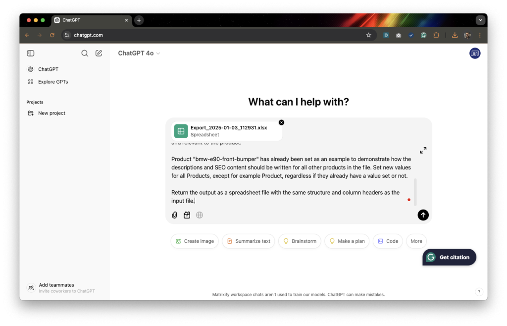 10. Set Prompt in ChatGPT OpenAI to generate Shopify Product descriptins and SEO in bulk