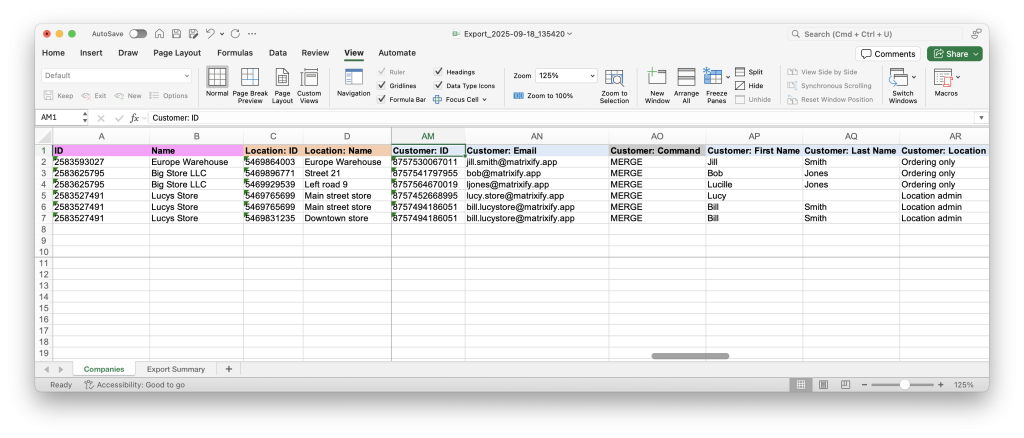 11. Customers linked to Shopify B2B locations in spreadsheet