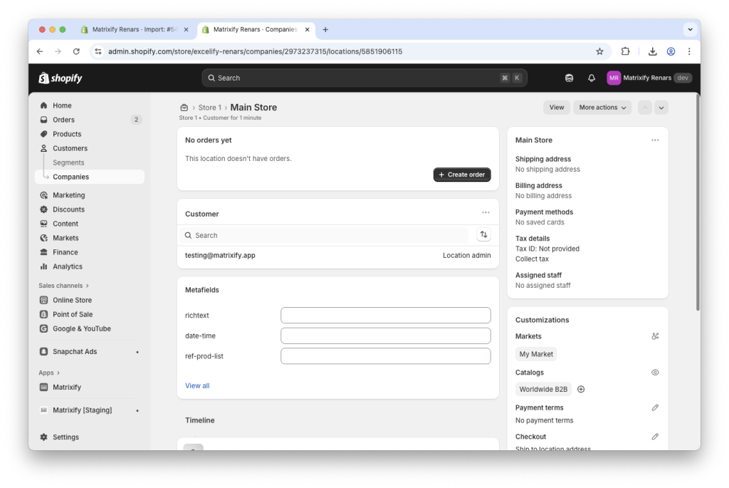 12. bulk updated Shopify B2B Companies - customers assigned to locations