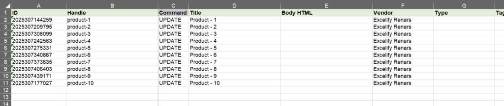 Delete exported product columns 1