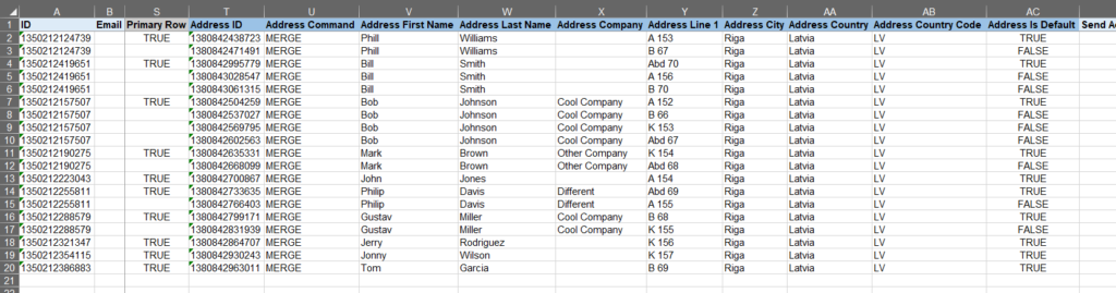 2 - Excel exported Shopify Customer addresses