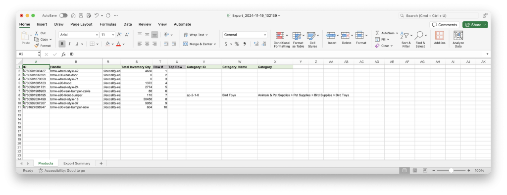 2 - Export Shopify Product Category type bulk with Matrixify Excel XLSX CSV