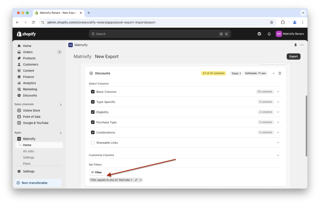 2 - Export single sample Discount from Shopify for bulk Discount creation