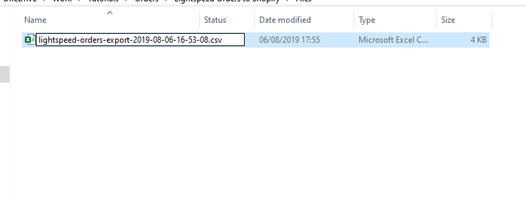 2 - Rename Lightspeed exported Orders file