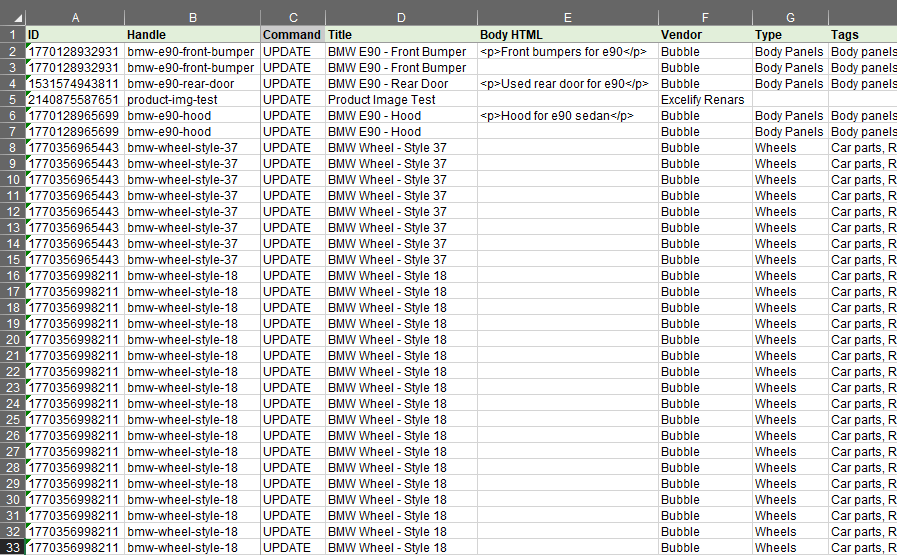 2 - Update only specific Shopify Product fields in bulk with Excel