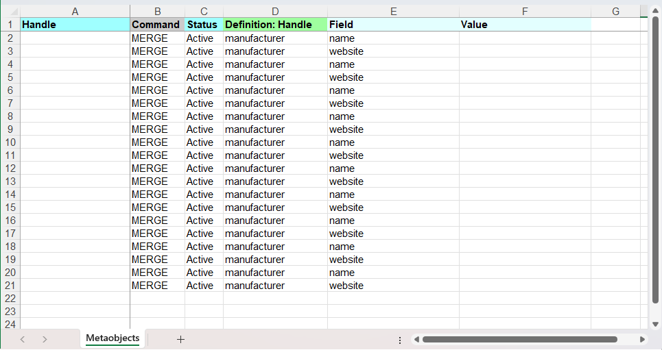 2 - bulk create add import metaobject entries in Shopify admin with Matrixify CSV Excel XLSX