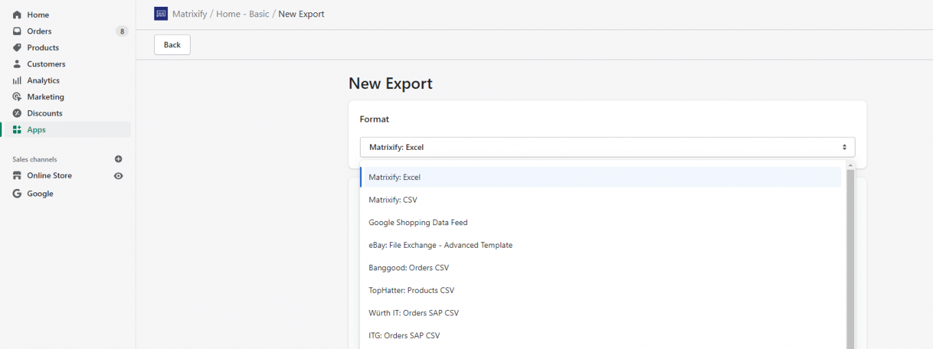 How to create a Shopify data export with custom columns using Matrixify