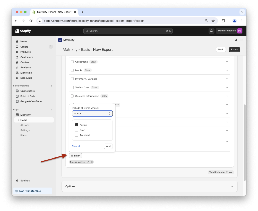 2. Export Active Shopify Products Excel XLSX CSV