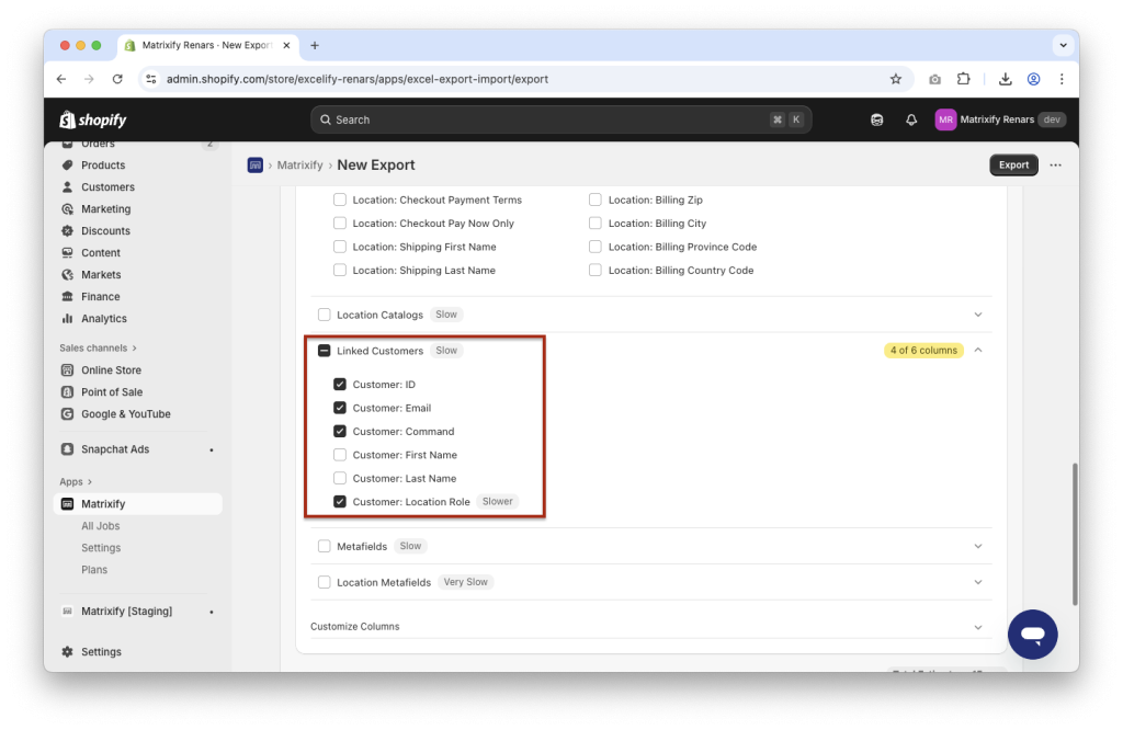 2. Export Shopify B2B Company details to spreadsheet - linked customers