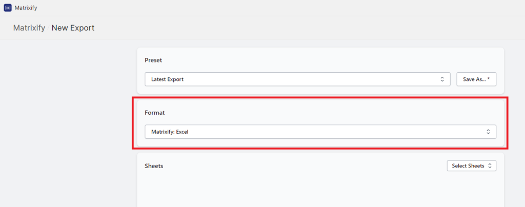 2. create new export in Matrixify app - select Excel or CSV bulk manage Shopify data