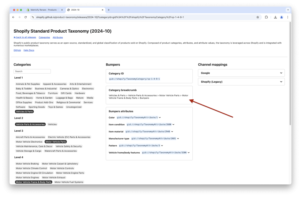2.1 - Shopify Product Category taxonomy full breadcrumb path