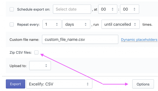 Export from Shopify csv file not zipped