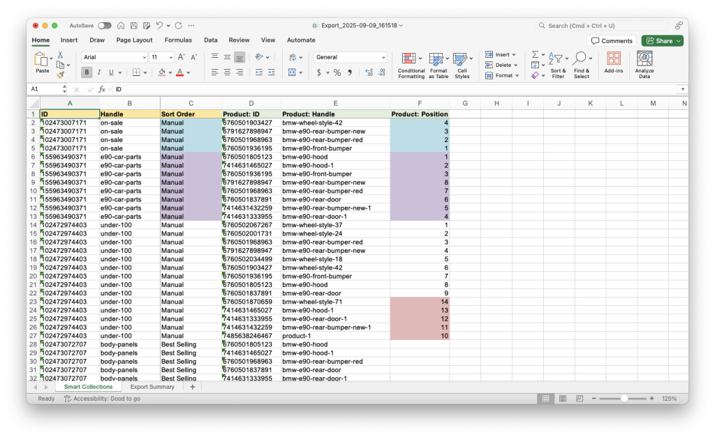 3 - Adjust Collection Product Positions by editing spreadsheet Excel:CSV file