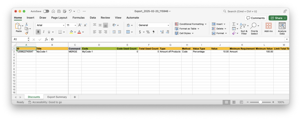 3 - Exported sample Discount before changes