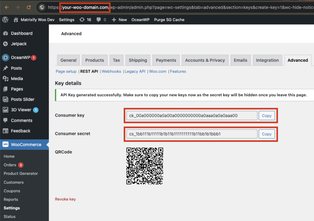 3 - create WooCommerce REST API Credentials URL migrate Products to Shopify Matrixify