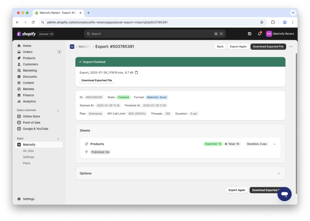3 - exported Shopify Products with Matrixify app