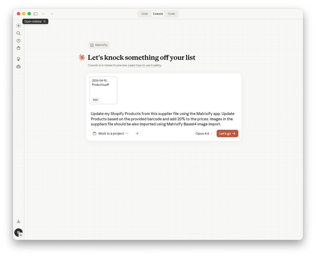 3. Claude AI prompt to import Suppliers Products data directly into Shopify with Matrixify app