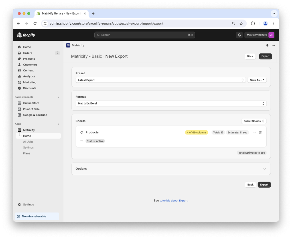 3. Export Shopify Products final setup bulk hide sold out products