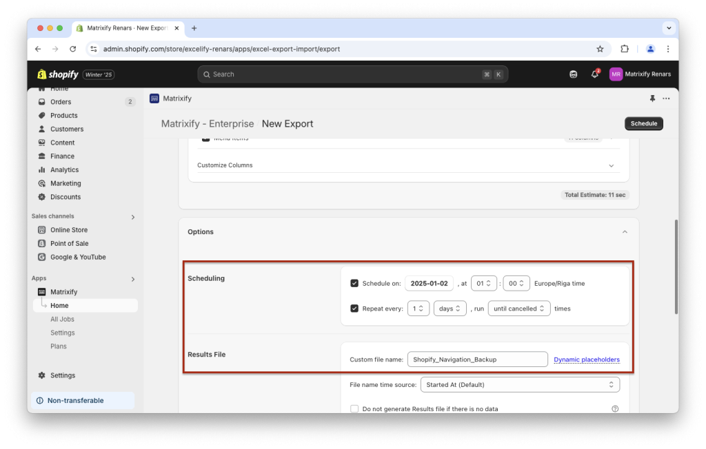3. Schedule repeated and automated backup for Shopify Navigation Menus