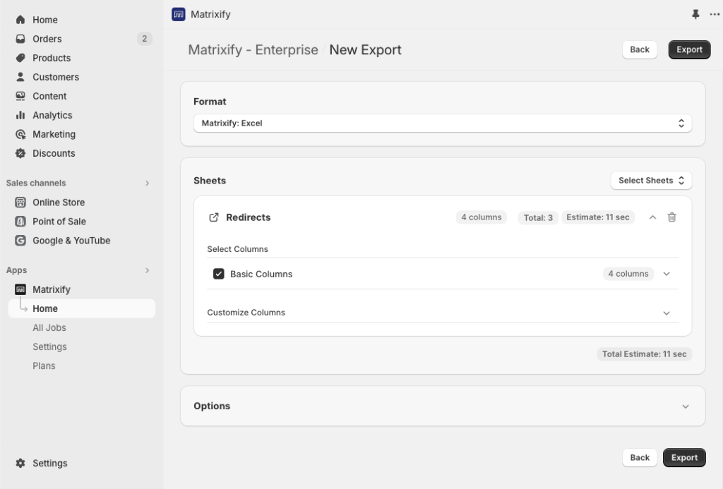 4 - Export Shopify Redirects - export Shopify URL page redirects Matrixify Excel XLSX CSV bulk