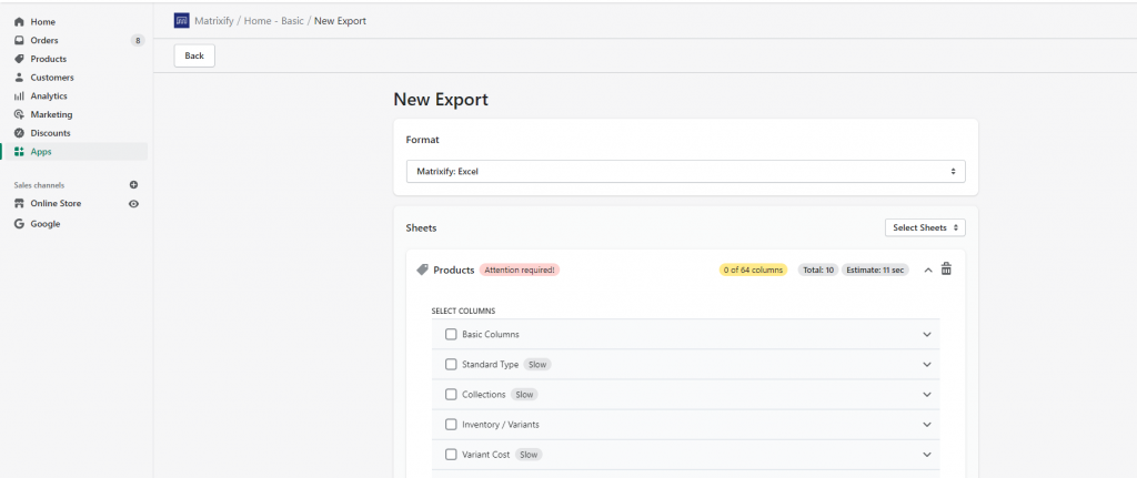 4 - create new export in Matrixify app Shopify Excel CSV
