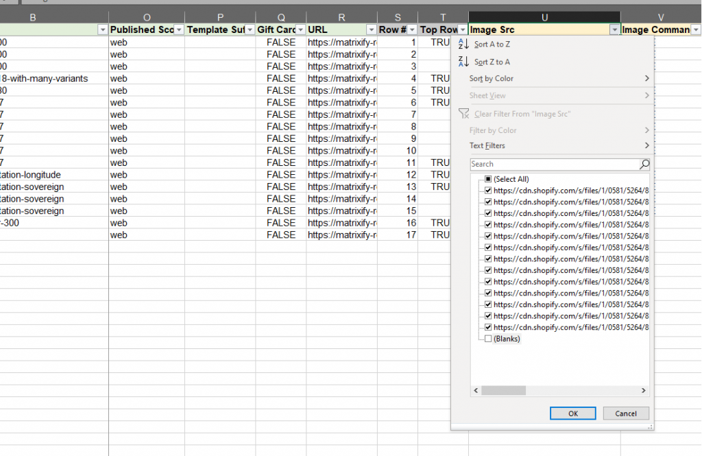 4 - export and delete hide Shopify products without images Matrixify Excel XLSX CSv