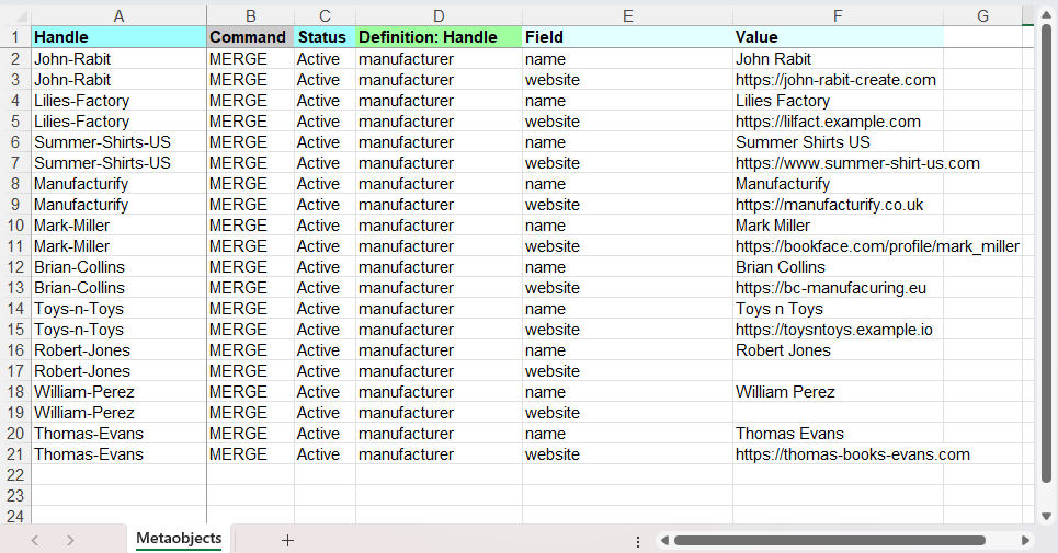 4 - fill entry values bulk create add import metaobject entries in Shopify admin with Matrixify CSV Excel XLSX