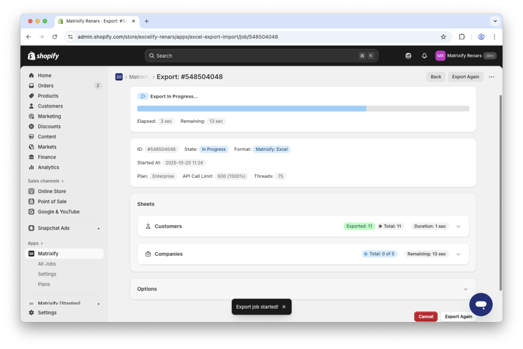 4. Export Shopify Customers and B2B Companies to single Excel spreadsheet