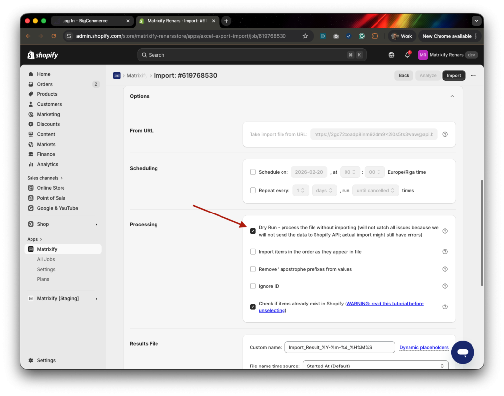 4. Matrixify app dry-run import migration from BigCommerce to Shopify