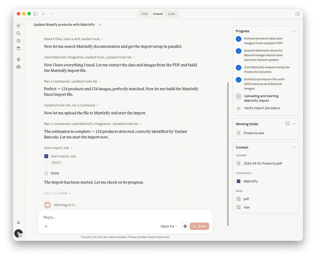 4. Run Matrixify app improt with Claude AI for product update in Shopify store