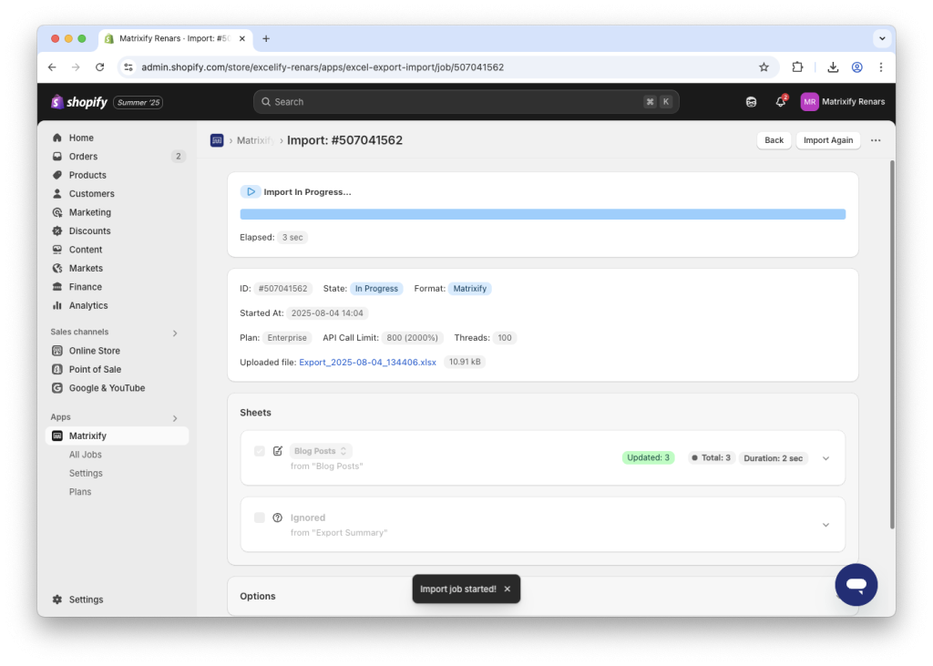 5 - Bulk manage Blog Posts with Matrixify app spreadsheet import