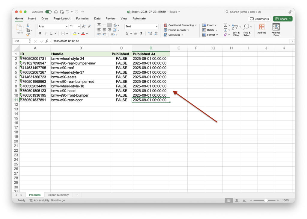 5 - Bulk set Products Schedule Published future date for Online Store sales channel with Matrixify app