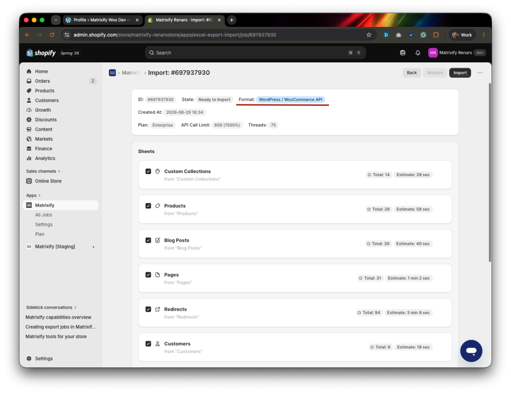 5 - Migrate WooCommerce data to Shopify with Matrixify Categories Products Customers Orders Coupons, WordPress Posts and Pages