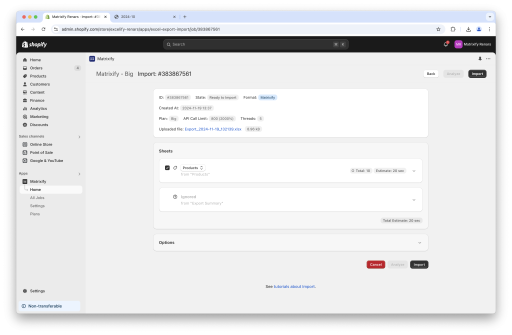 5 - uploaded file - Bulk update and import Shopify Product Category bulk with Matrixify Excel XLSX CSV